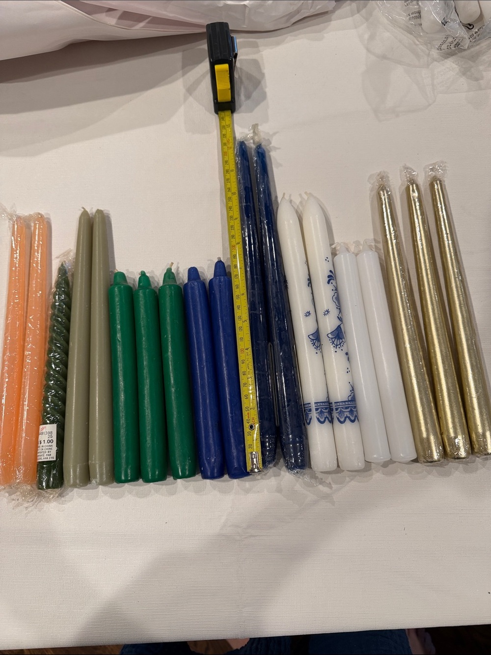 19 Assorted vintage candles (8 still in original cellophane) - blue green golds